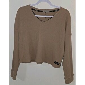 Calvin Klein Performance Women's Teak Ribbed Open V-Neck Pullover Sweater Medium